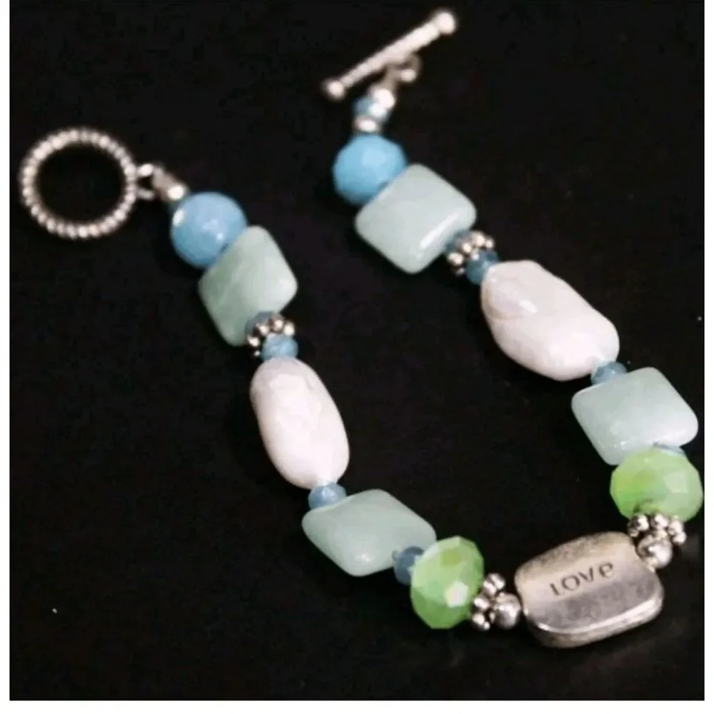 Handmade Sterling Silver Clasp and Jade Beaded Bracelet